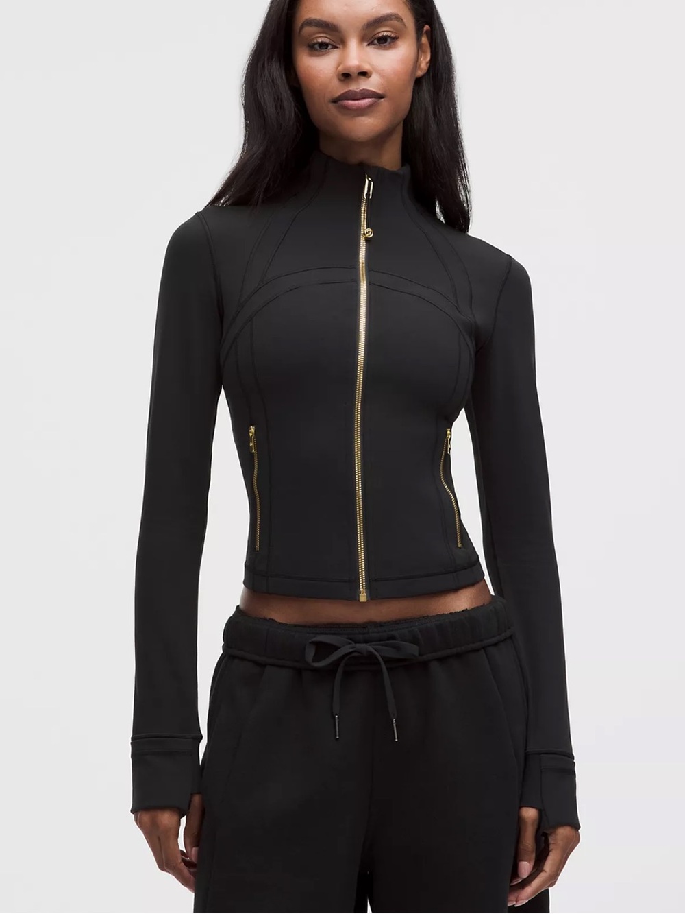 Lululemon Black Define Cropped Jacket with Gold Zipper